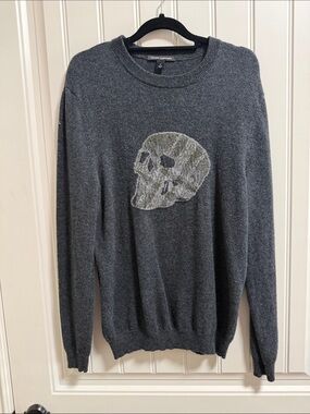 Autumn Cashmere Gray Crewneck Sweater with Light Gray Skull